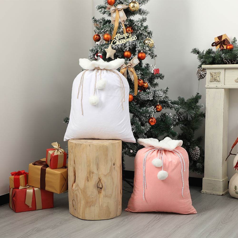 Luxury Xmas Bags - Plush Christmas Santa Sack Cord Drawstring
