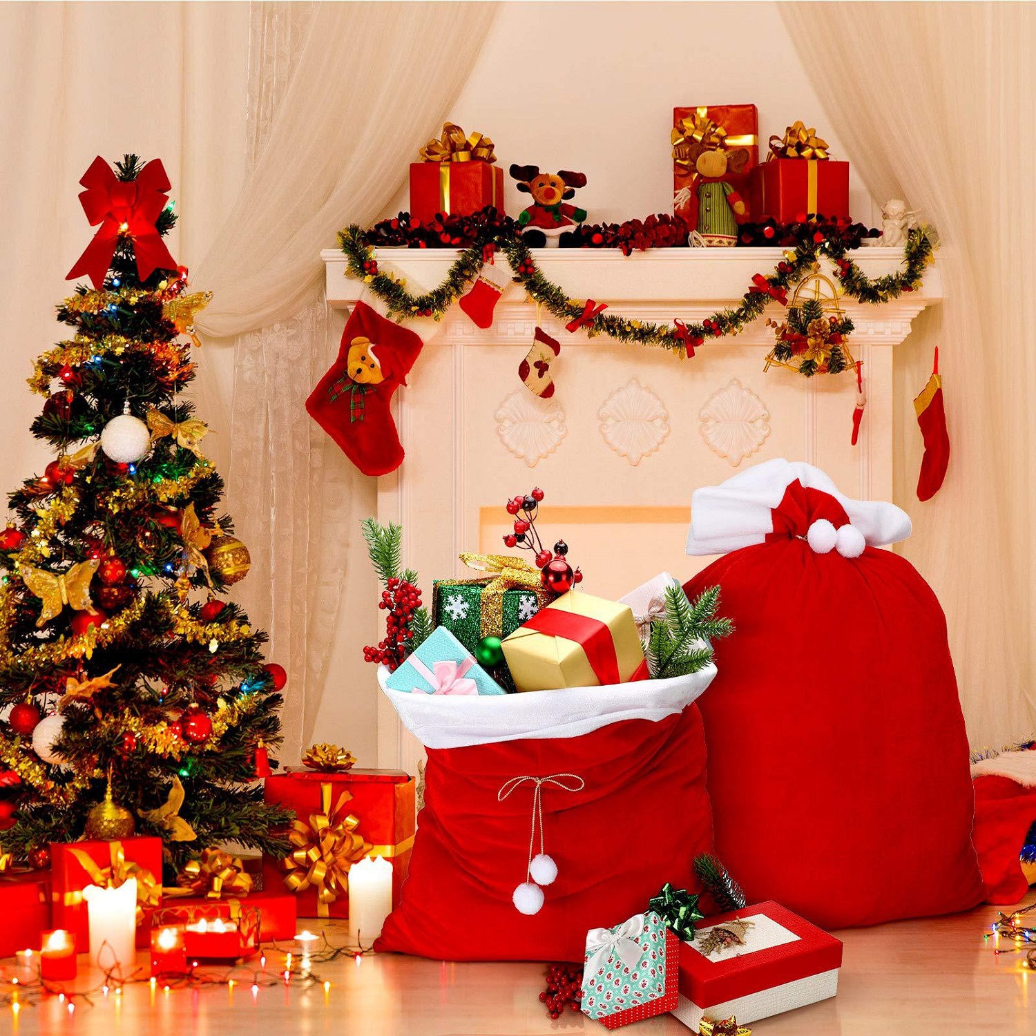 Velvet Santa Christmas Gift Ba - Luxury Xmas Bags ulasan dan harga