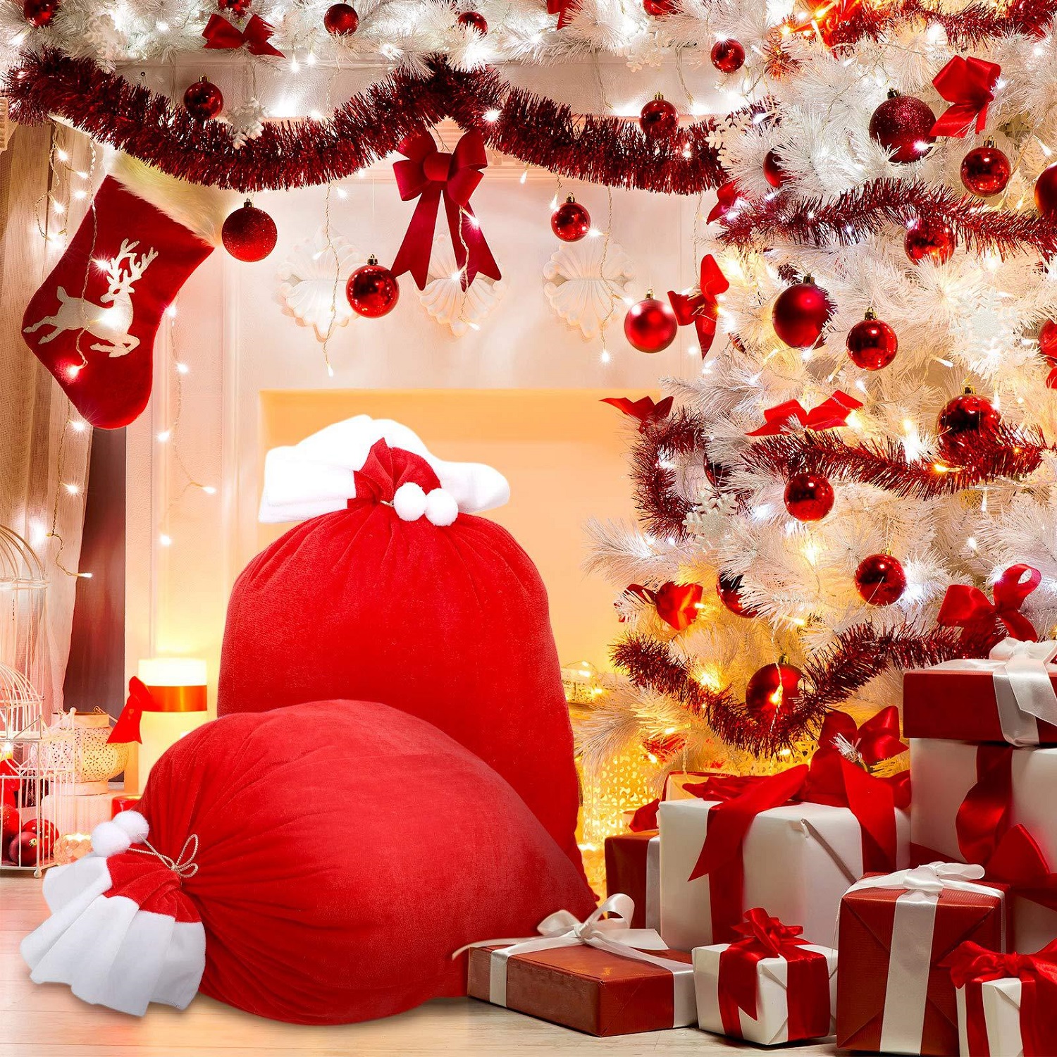 Velvet Santa Christmas Gift Ba - Luxury Xmas Bags ulasan dan harga