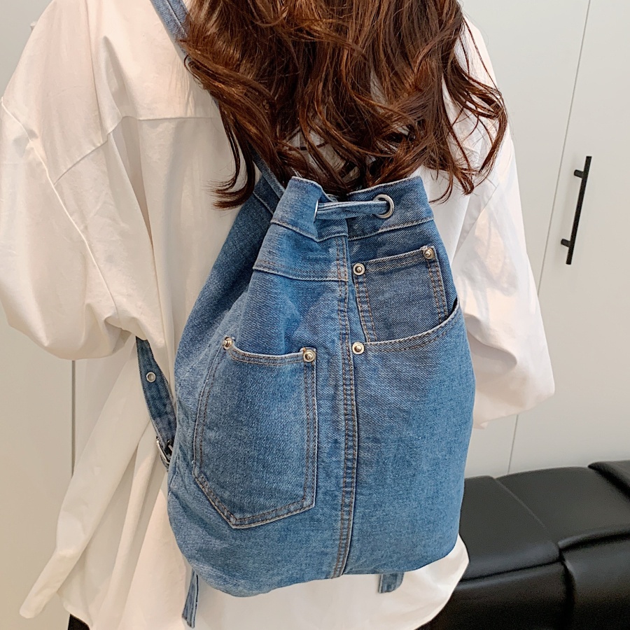 Denim Female Backpacks Casual  - Luxury Bags Blue ulasan dan harga