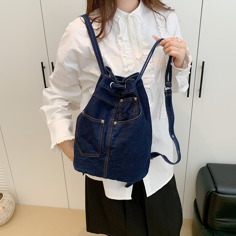 Denim Female Backpacks Casual  - Luxury Bags Blue ulasan dan harga