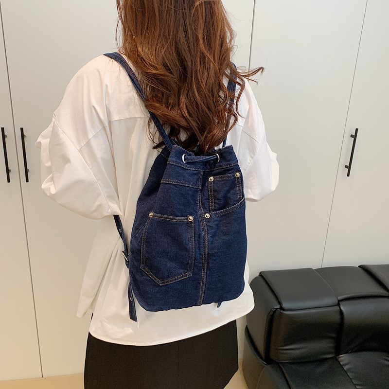 Denim Female Backpacks Casual  - Luxury Bags Blue ulasan dan harga
