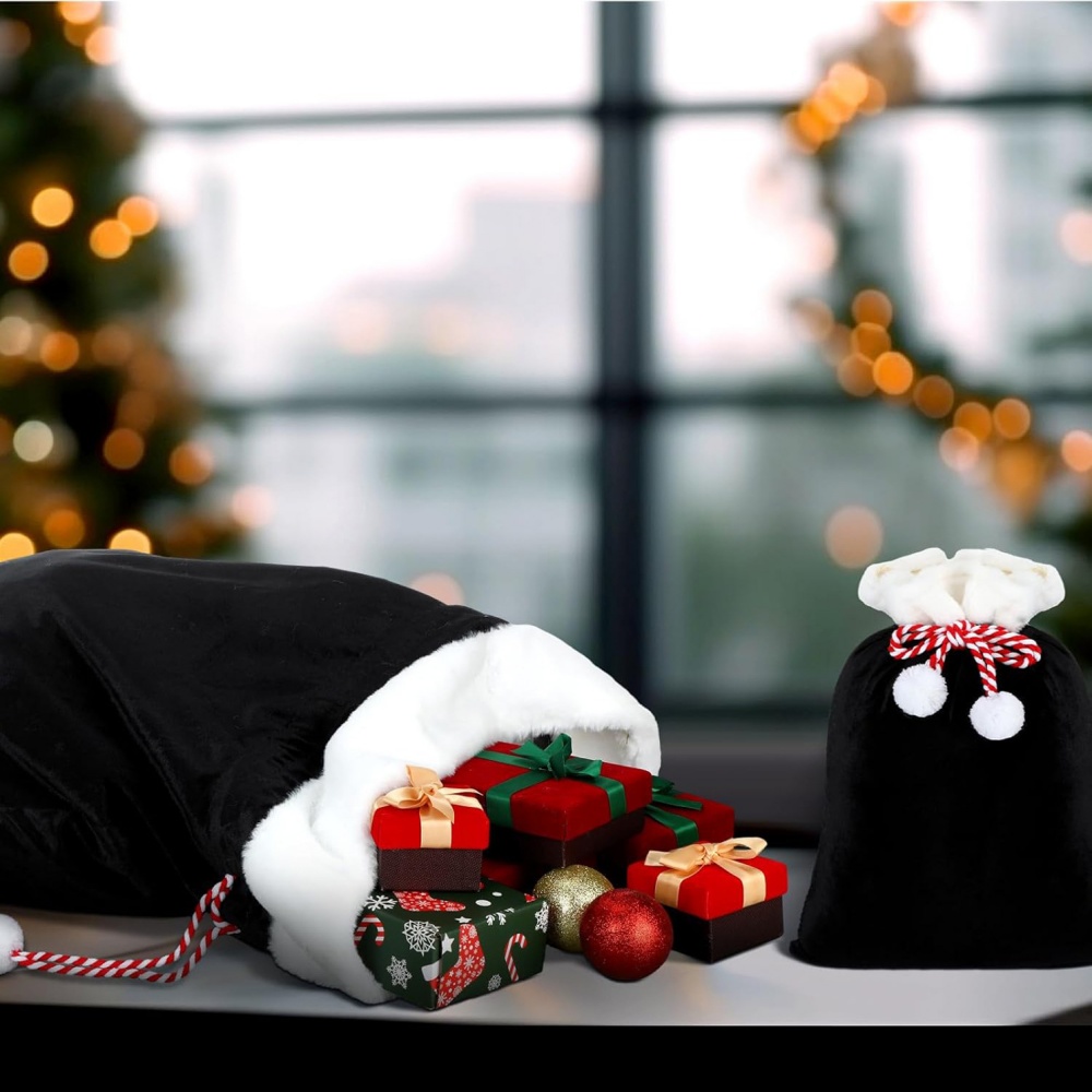 Black Santa Sack Bag Faux Fur  - Luxury Xmas Bags ulasan dan harga
