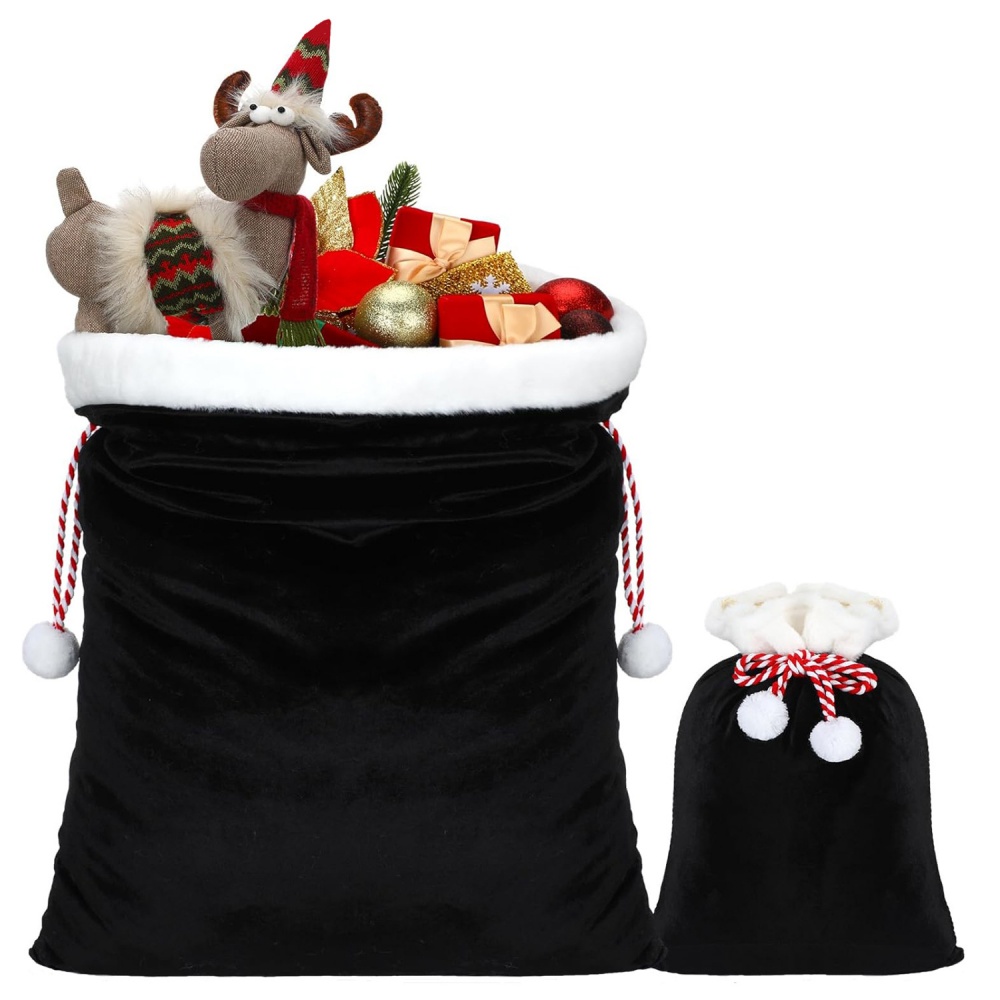 Black Santa Sack Bag Faux Fur  - Luxury Xmas Bags ulasan dan harga